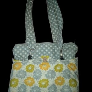 Gray and Yellow Floral Shoulder Bag with Polka Dots
